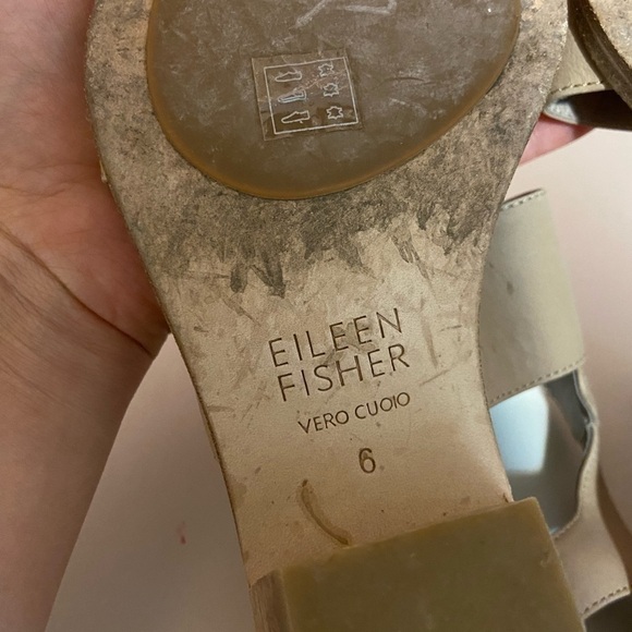 Eileen Fisher Wooden Heel Strappy Wedge Sandal Neutral Beige Size 6 - Picture 9 of 9